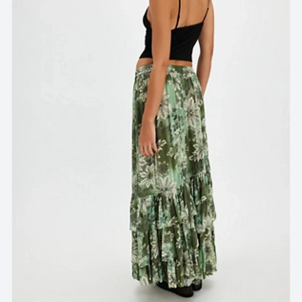 FREE PEOPLE MARIETTA MAXI SKIRT IN GREEN COMBO NEW